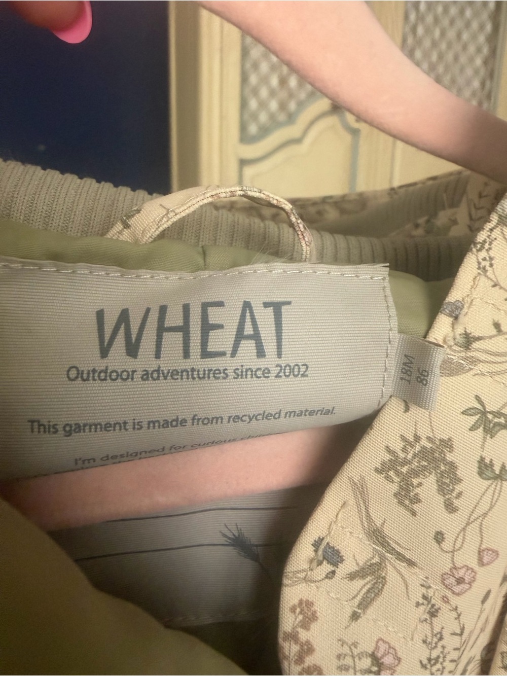WHEAT Floral Hooded rainsuit/puddle jumper  in Light Beige and Olive